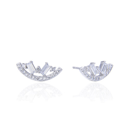 925 Sterling Silver Geometric CZ Stud Earrings - Korean Minimalist Diamond Earrings with Plastic Backs