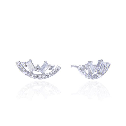 925 Sterling Silver Geometric CZ Stud Earrings - Korean Minimalist Diamond Earrings with Plastic Backs