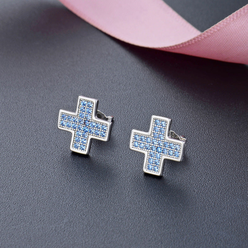 925 Sterling Silver Geometric CZ Stud Earrings - Minimalist Diamond Earrings with Plastic Backs