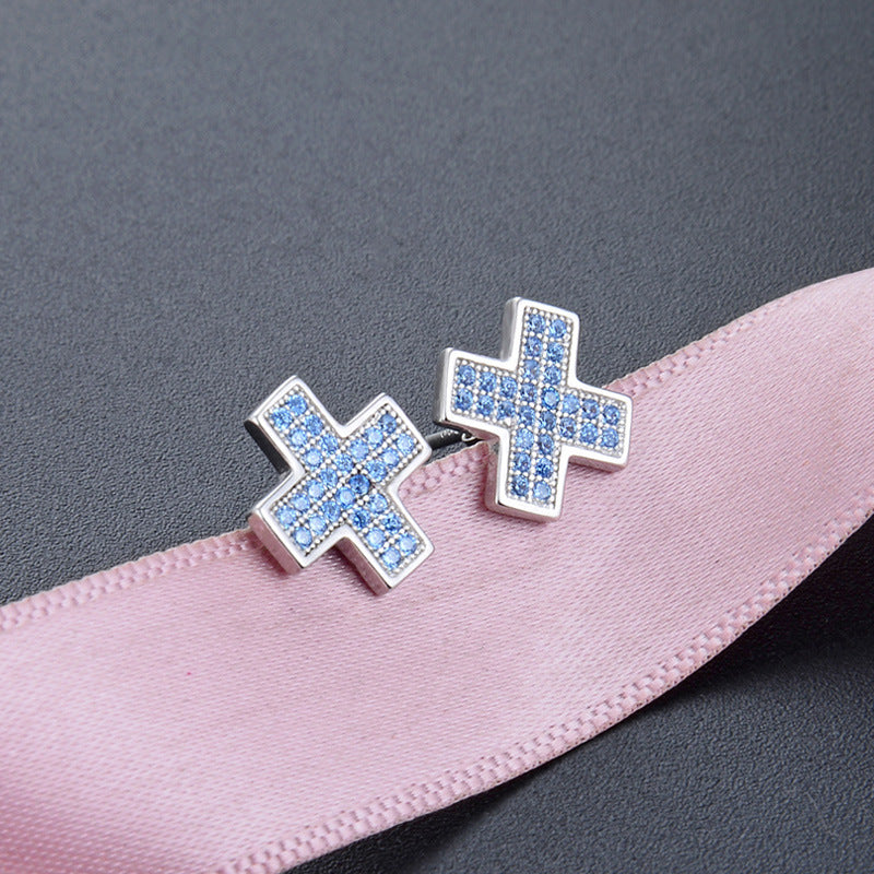925 Sterling Silver Geometric CZ Stud Earrings - Minimalist Diamond Earrings with Plastic Backs