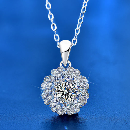 925 Sterling Silver Geometric Circle Pendant Necklace with 0.5ct Moissanite & Adjustable Cross Chain - Original Design Jewelry