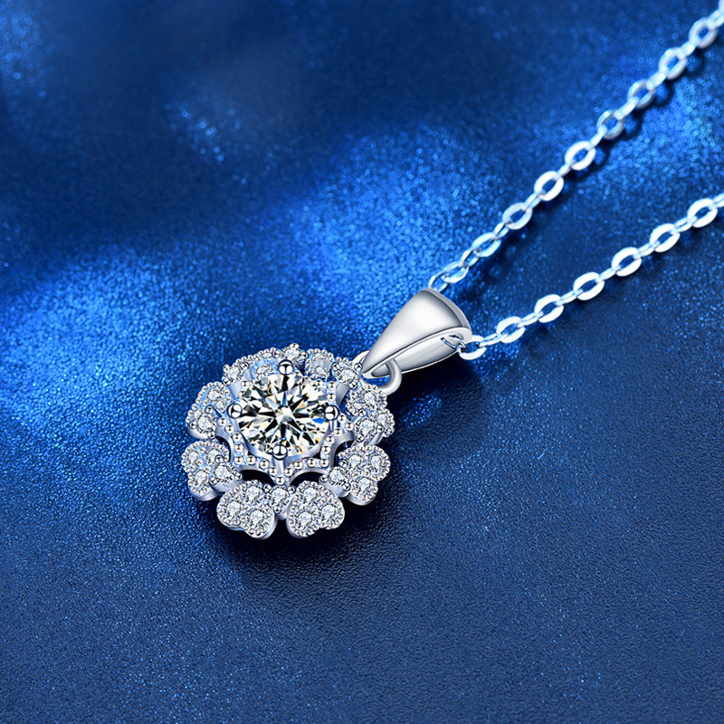 925 Sterling Silver Geometric Circle Pendant Necklace with 0.5ct Moissanite & Adjustable Cross Chain - Original Design Jewelry