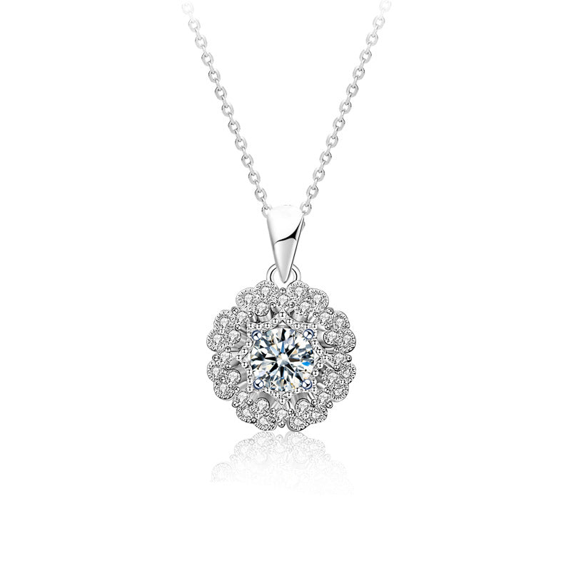 925 Sterling Silver Geometric Circle Pendant Necklace with 0.5ct Moissanite & Adjustable Cross Chain - Original Design Jewelry