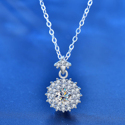 925 Sterling Silver Geometric Circle Pendant Necklace with 0.5ct Moissanite & Adjustable Cross Chain