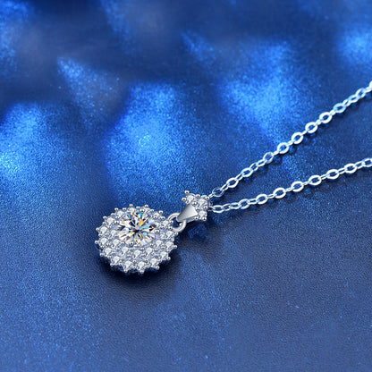 925 Sterling Silver Geometric Circle Pendant Necklace with 0.5ct Moissanite & Adjustable Cross Chain
