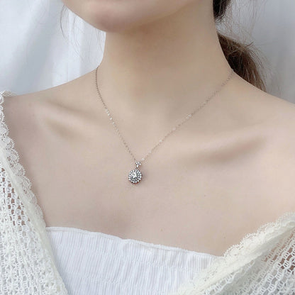925 Sterling Silver Geometric Circle Pendant Necklace with 0.5ct Moissanite & Adjustable Cross Chain