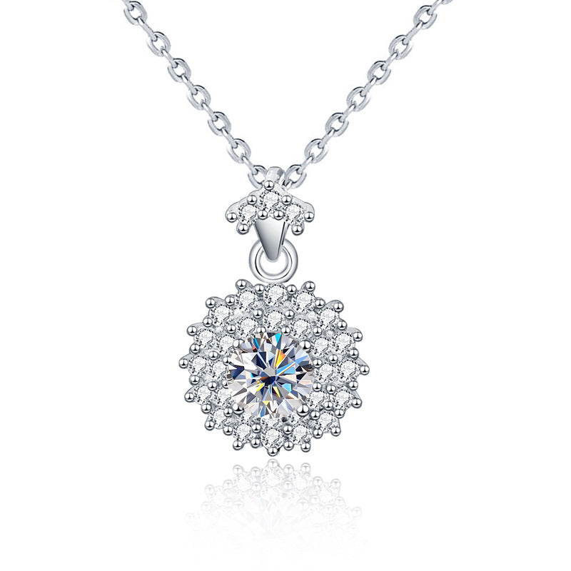 925 Sterling Silver Geometric Circle Pendant Necklace with 0.5ct Moissanite & Adjustable Cross Chain