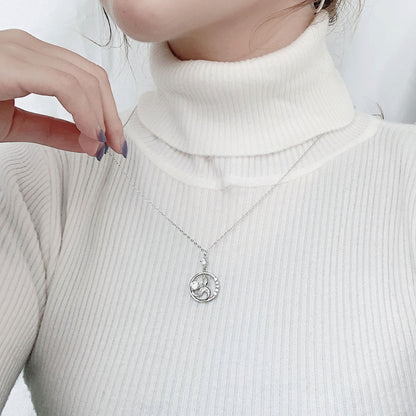 925 Sterling Silver Geometric Circle Pendant Necklace with 0.5ct Moissanite & Long Cross Chain Unique Statement Jewelry