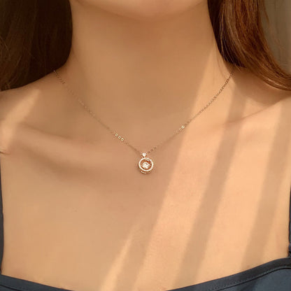 925 Sterling Silver Geometric Circle Pendant Necklace with 0.5ct or 1ct Round Moissanite & Cross Chain for Women - White & Yellow Gold Plated