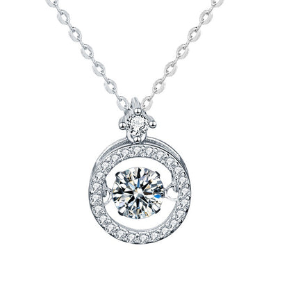 925 Sterling Silver Geometric Circle Pendant Necklace with 0.5ct or 1ct Round Moissanite & Cross Chain for Women - White & Yellow Gold Plated