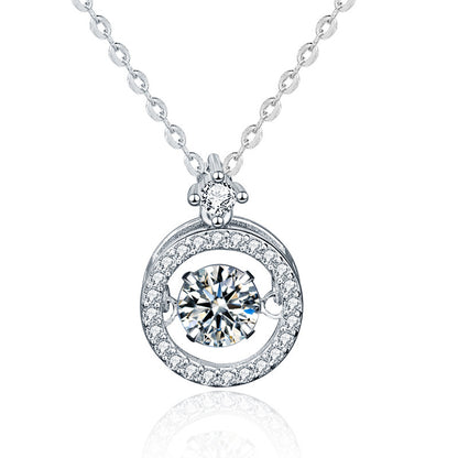 925 Sterling Silver Geometric Circle Pendant Necklace with 0.5ct or 1ct Round Moissanite & Cross Chain for Women - White & Yellow Gold Plated