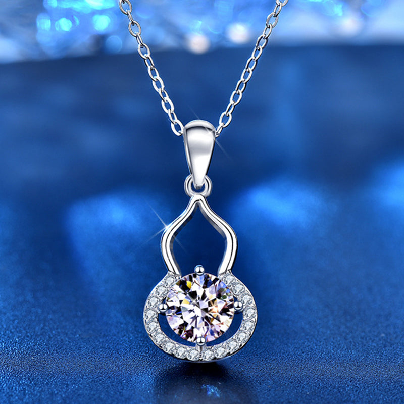 925 Sterling Silver Geometric Circle Pendant Necklace with 1ct D Color Moissanite & Cross Chain 0.05um Thick White Gold Plated