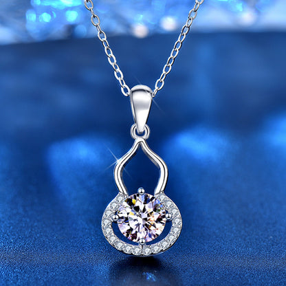 925 Sterling Silver Geometric Circle Pendant Necklace with 1ct D Color Moissanite & Cross Chain 0.05um Thick White Gold Plated