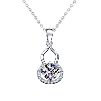 925 Sterling Silver Geometric Circle Pendant Necklace with 1ct D Color Moissanite & Cross Chain 0.05um Thick White Gold Plated