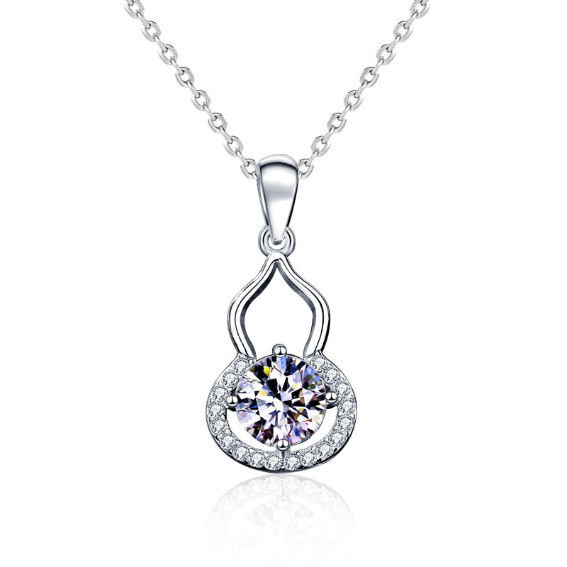 925 Sterling Silver Geometric Circle Pendant Necklace with 1ct D Color Moissanite & Cross Chain 0.05um Thick White Gold Plated
