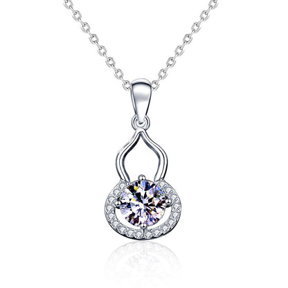 925 Sterling Silver Geometric Circle Pendant Necklace with 1ct D Color Moissanite & Cross Chain 0.05um Thick White Gold Plated