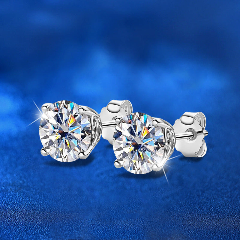 925 Sterling Silver Geometric Circle Stud Earrings with 2ct Moissanite - White Gold Plated Unique Statement Jewelry for Women