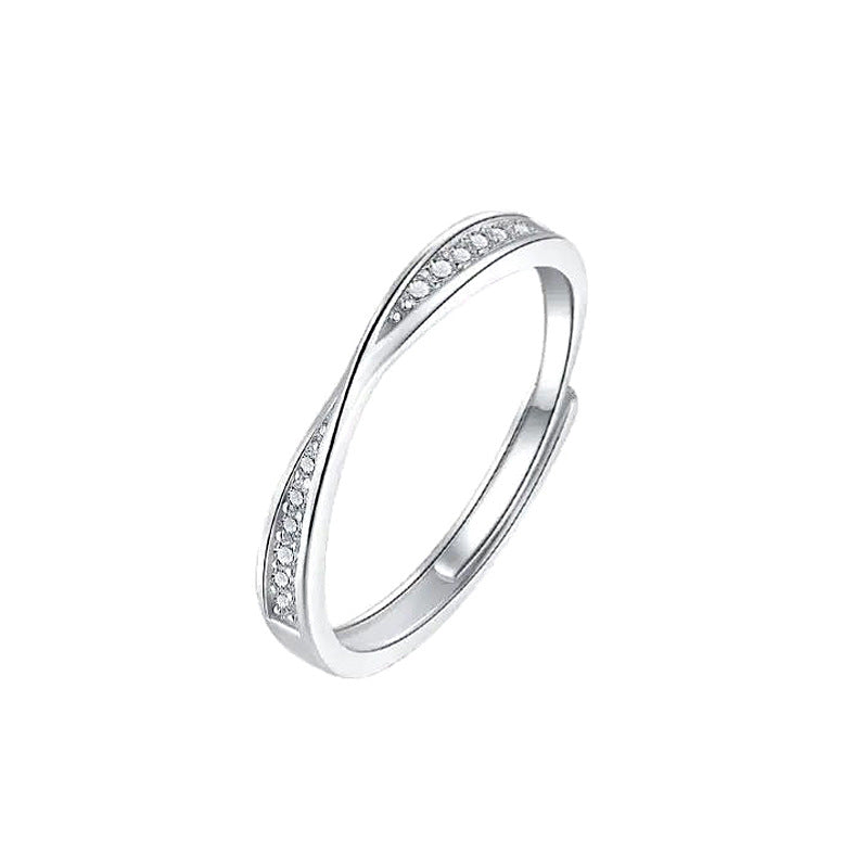925 Sterling Silver Geometric Couple Rings with Zircon White Gold Plated Adjustable Minimalist Promise Rings for Couples