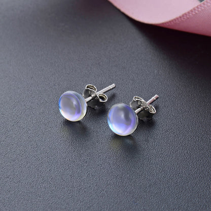 925 Sterling Silver Geometric Crystal Stud Earrings - Blue/Pink/White Korean Style Earrings with Plastic Backs