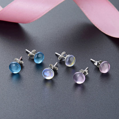 925 Sterling Silver Geometric Crystal Stud Earrings - Blue/Pink/White Korean Style Earrings with Plastic Backs
