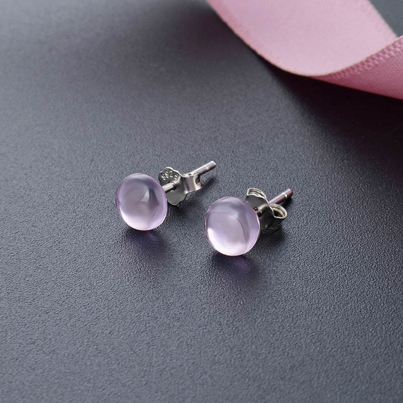 925 Sterling Silver Geometric Crystal Stud Earrings - Blue/Pink/White Korean Style Earrings with Plastic Backs
