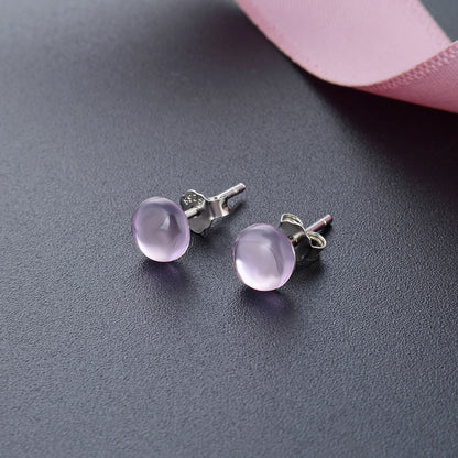 925 Sterling Silver Geometric Crystal Stud Earrings - Blue/Pink/White Korean Style Earrings with Plastic Backs