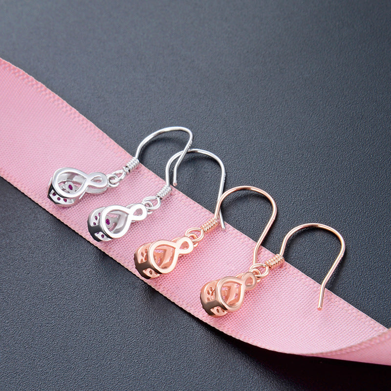 925 Sterling Silver Geometric Dangle Earrings - Korean Style White Gold & Rose Gold Plated Elegant Earrings for Women