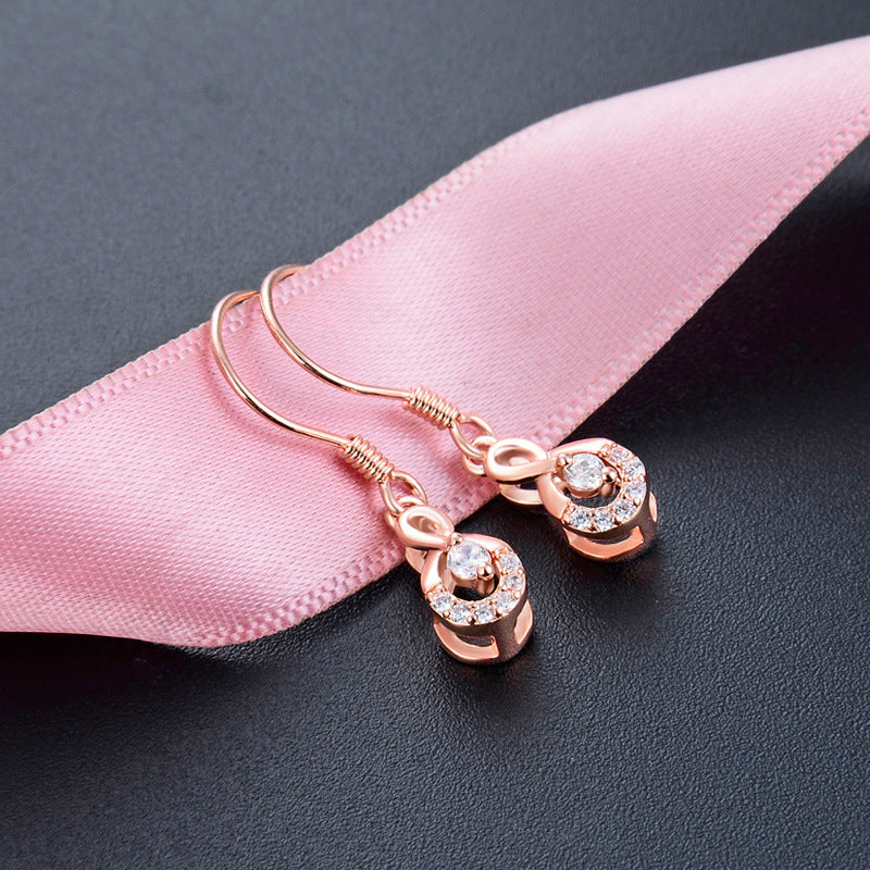 925 Sterling Silver Geometric Dangle Earrings - Korean Style White Gold & Rose Gold Plated Elegant Earrings for Women