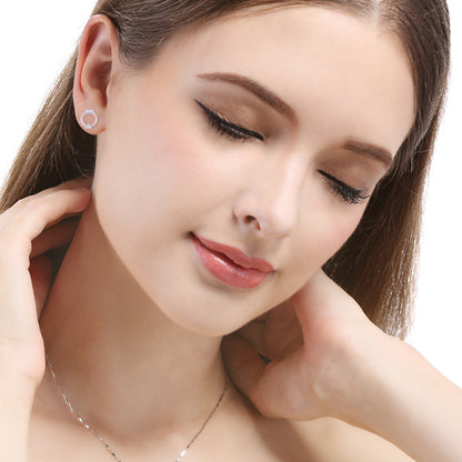 925 Sterling Silver Geometric Diamond Stud Earrings - Minimalist Hypoallergenic Earrings with Plastic Backs