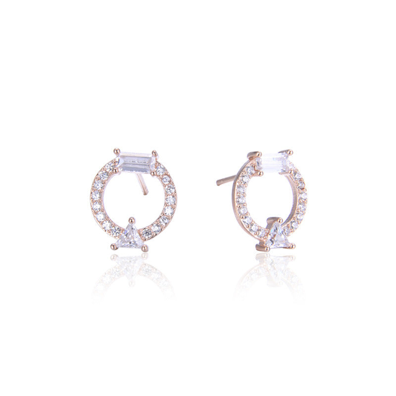925 Sterling Silver Geometric Diamond Stud Earrings - Minimalist Hypoallergenic Earrings with Plastic Backs