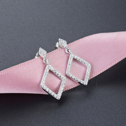 925 Sterling Silver Geometric Drop Earrings - Korean Style Minimalist Dangle Earrings with Plastic Ear Stoppers