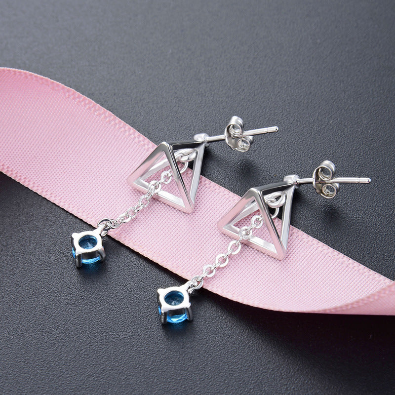 925 Sterling Silver Geometric Drop Earrings - Korean Style Minimalist Dangle Earrings with Plastic Stoppers