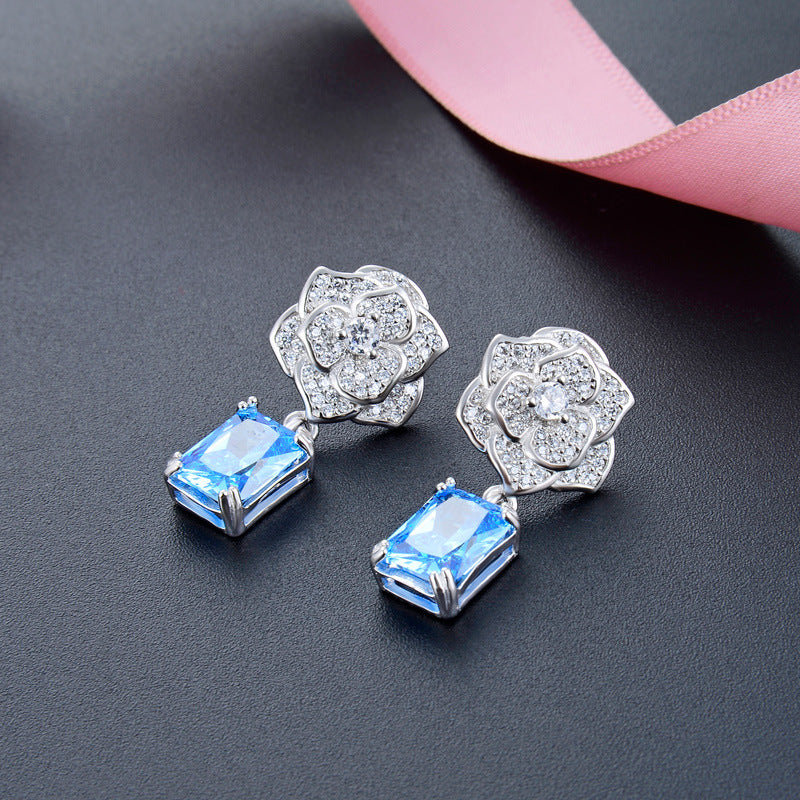 925 Sterling Silver Geometric Drop Earrings - White Gold & Rose Gold Plated Minimalist Dangle Earrings