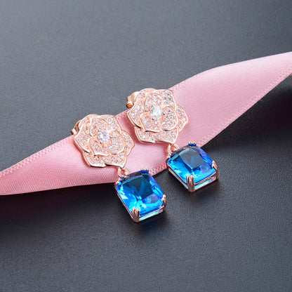925 Sterling Silver Geometric Drop Earrings - White Gold & Rose Gold Plated Minimalist Dangle Earrings