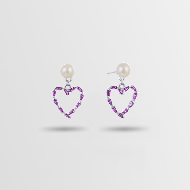 925 Sterling Silver Geometric Drop Earrings - White & Violet Zircon Korean Style Dangle Earrings with Plastic Backs