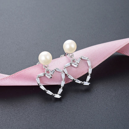 925 Sterling Silver Geometric Drop Earrings - White & Violet Zircon Korean Style Dangle Earrings with Plastic Backs