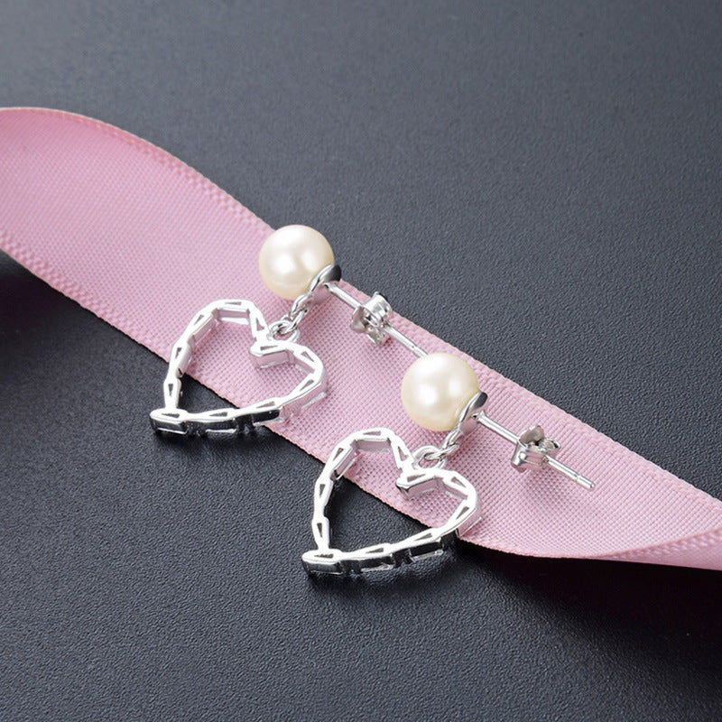 925 Sterling Silver Geometric Drop Earrings - White & Violet Zircon Korean Style Dangle Earrings with Plastic Backs
