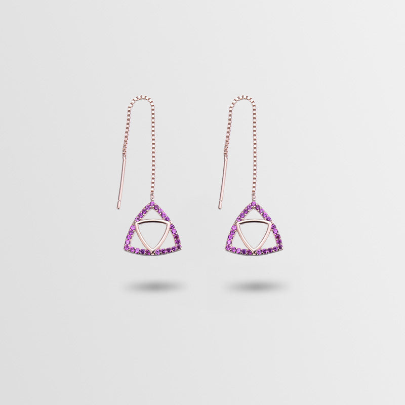 925 Sterling Silver Geometric Drop Earrings Set - Korean Style Purple/Platinum/Blue Dangle Earrings for Women