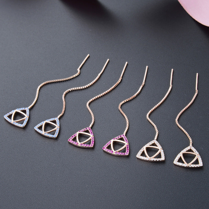 925 Sterling Silver Geometric Drop Earrings Set - Korean Style Purple/Platinum/Blue Dangle Earrings for Women