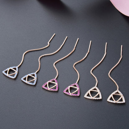 925 Sterling Silver Geometric Drop Earrings Set - Korean Style Purple/Platinum/Blue Dangle Earrings for Women