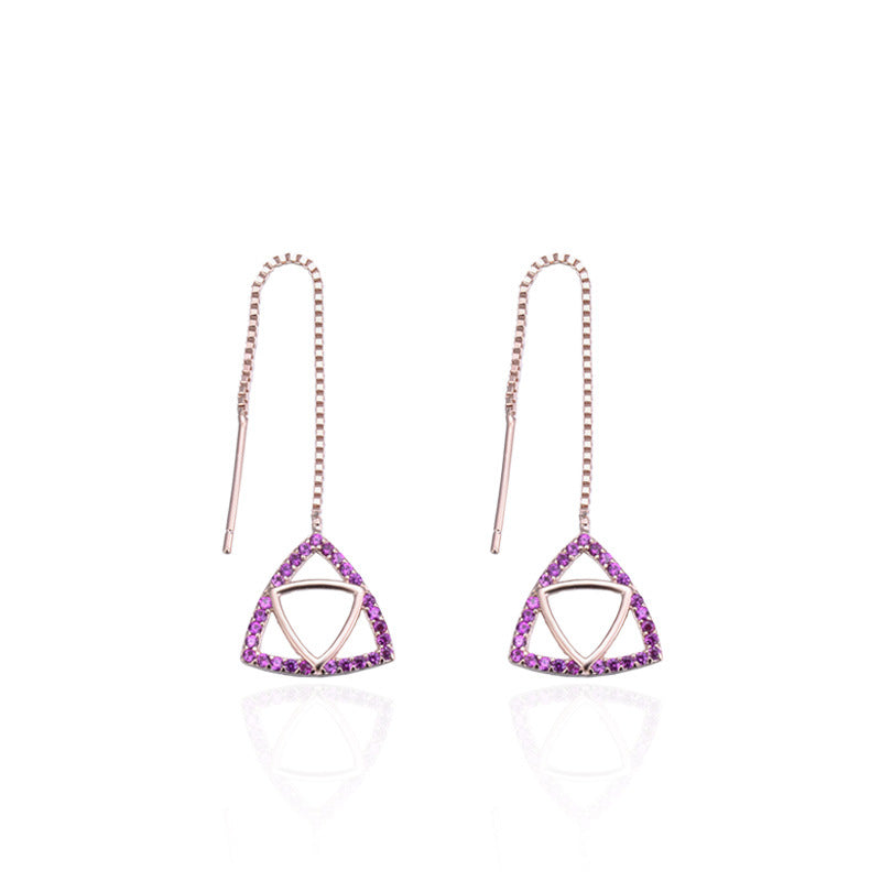 925 Sterling Silver Geometric Drop Earrings Set - Korean Style Purple/Platinum/Blue Dangle Earrings for Women