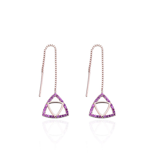 925 Sterling Silver Geometric Drop Earrings Set - Korean Style Purple/Platinum/Blue Dangle Earrings for Women