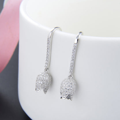 925 Sterling Silver Geometric Floral Drop Earrings - Minimalist Flower Dangle Earrings for Women