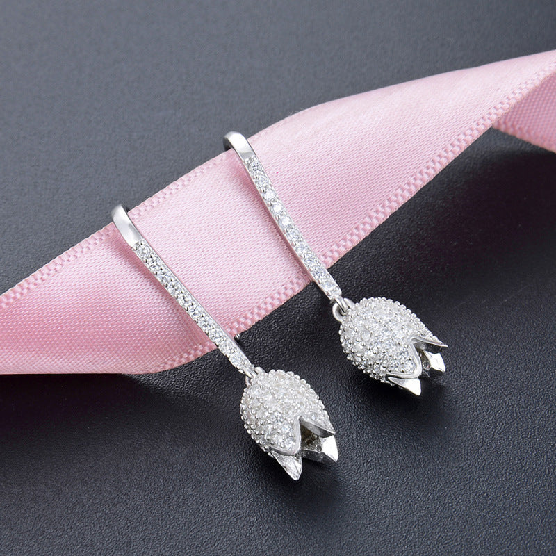 925 Sterling Silver Geometric Floral Drop Earrings - Minimalist Flower Dangle Earrings for Women