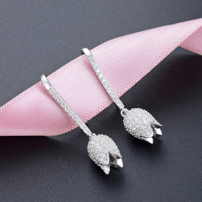 925 Sterling Silver Geometric Floral Drop Earrings - Minimalist Flower Dangle Earrings for Women