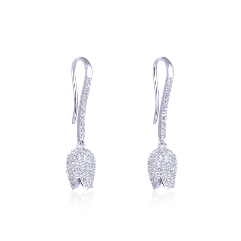 925 Sterling Silver Geometric Floral Drop Earrings - Minimalist Flower Dangle Earrings for Women
