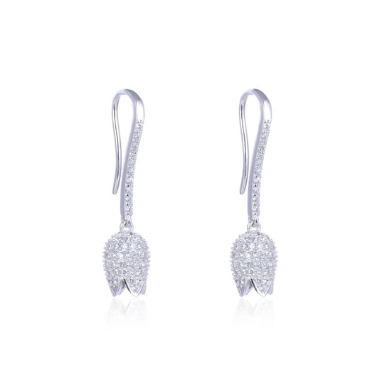 925 Sterling Silver Geometric Floral Drop Earrings - Minimalist Flower Dangle Earrings for Women