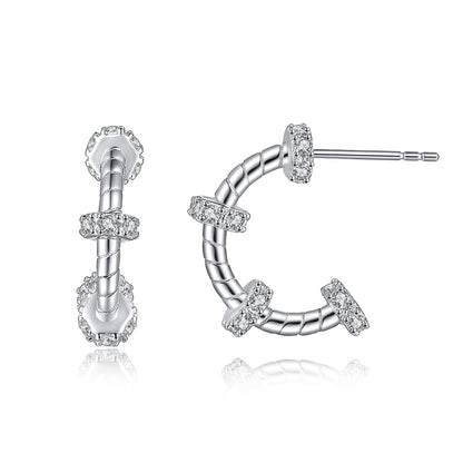 925 Sterling Silver Geometric Hoop Earrings for Women Cartier Inspired Zircon Stud Earrings Elegant White Gold Plated Ear Hoops