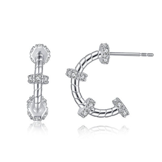 925 Sterling Silver Geometric Hoop Earrings for Women Cartier Inspired Zircon Stud Earrings Elegant White Gold Plated Ear Hoops