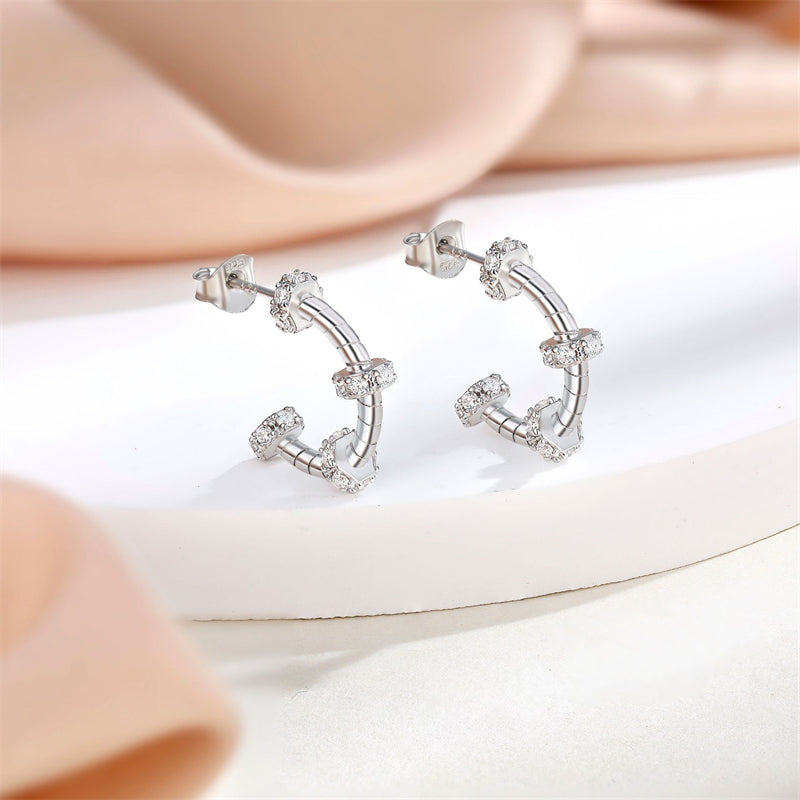 925 Sterling Silver Geometric Hoop Earrings for Women Cartier Inspired Zircon Stud Earrings Elegant White Gold Plated Ear Hoops